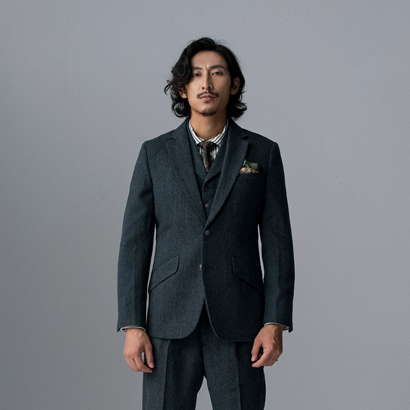 SOARIN复古英伦风粗花呢西装外套男 雅痞商务正装婚礼蓝色单西服