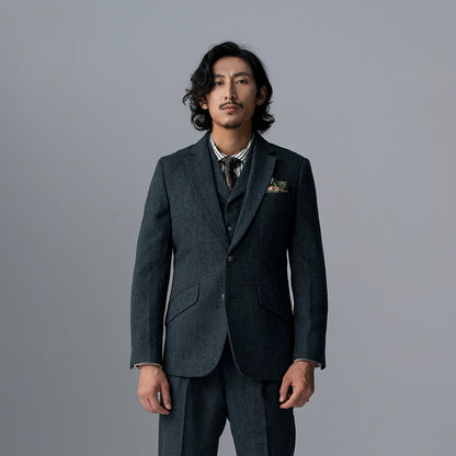 SOARIN复古英伦风粗花呢西装外套男 雅痞商务正装婚礼蓝色单西服