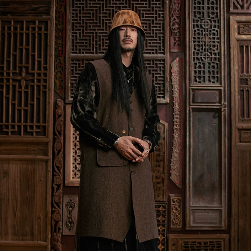 SOARIN WORLD gai yu xia Series Loose Silhouette Textured Fabric Long Vest DCZ243TB90