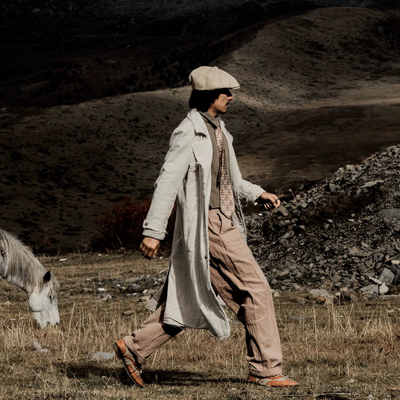 SOARIN WORLD gai yu xia Series Straight Silhouette Linen Blend Long Trench Coat Z203DY310