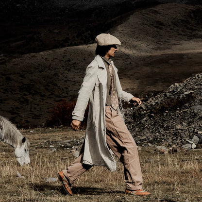 SOARIN WORLD gai yu xia Series Straight Silhouette Linen Blend Long Trench Coat Z203DY310