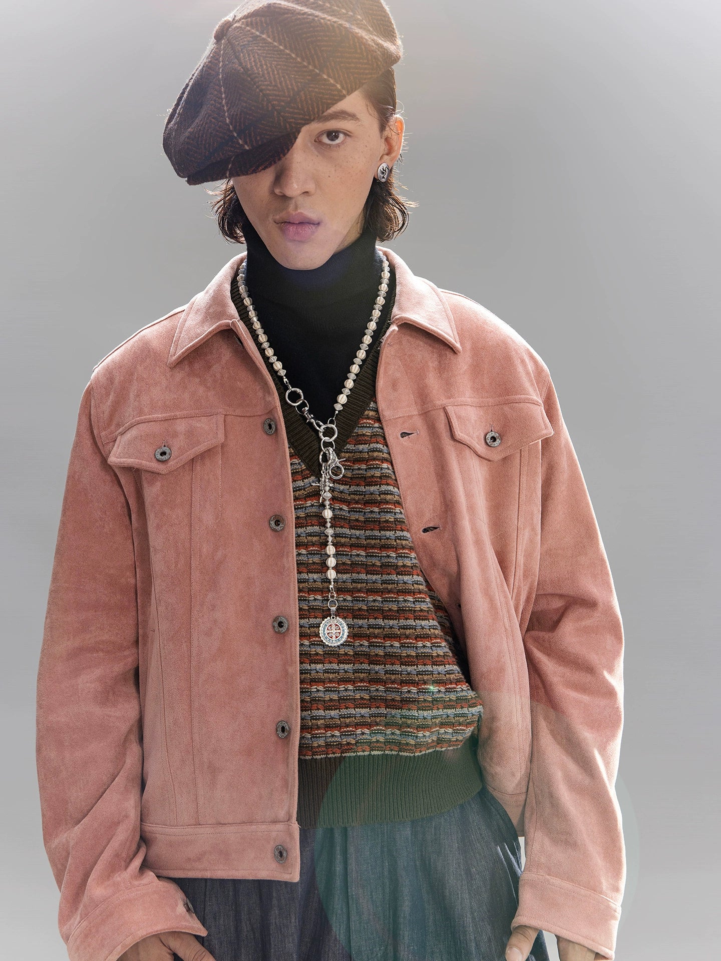 SOARIN美式工装鹿皮绒夹克男阿美咔叽机车服短款复古牛仔外套