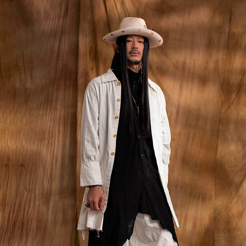 SOARIN WORLD GAI YU XIA Series Loose Fit Long Shirt Jacquard Linen Cotton Blend Long Sleeve Shirt DCZ233TC151