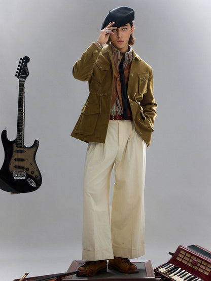 SOARIN美式复古灯芯绒外套男 阿美咔叽军装休闲多口袋猎装式夹克