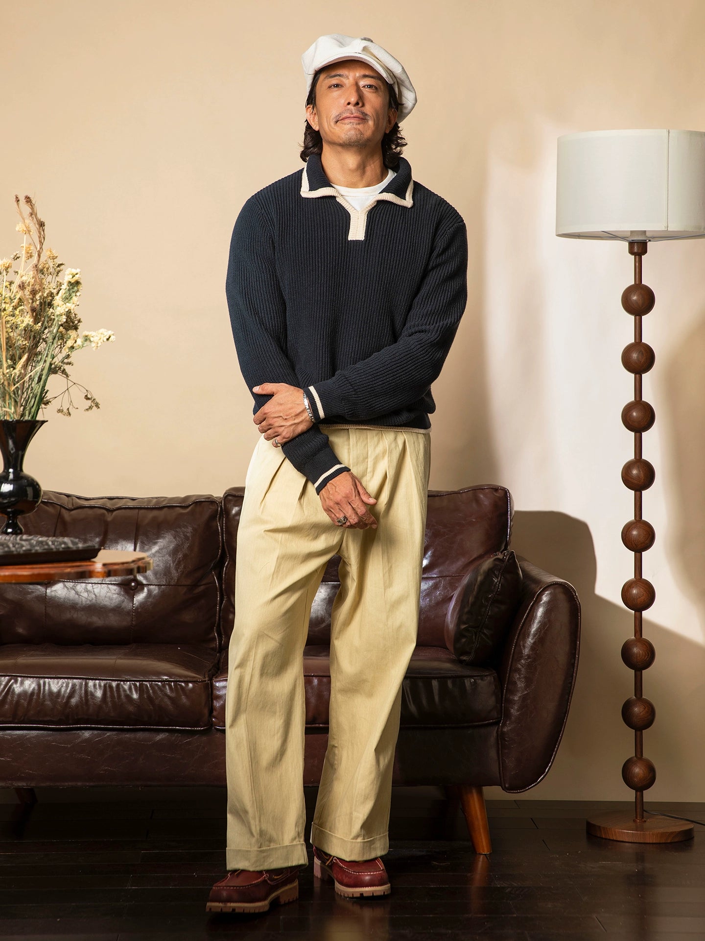 SOARIN意式那不勒斯翻领针织毛衣男高级感绅装商务休闲坑条毛线衣