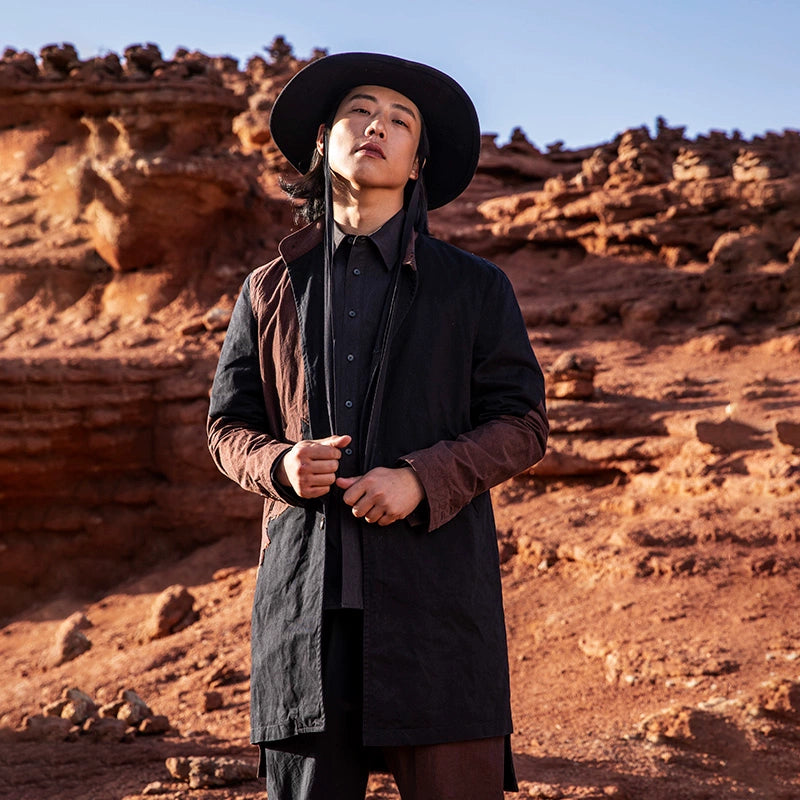 SOARIN独立复古立领大衣男 原创解构风雅痞拼接中长款风衣外套冬