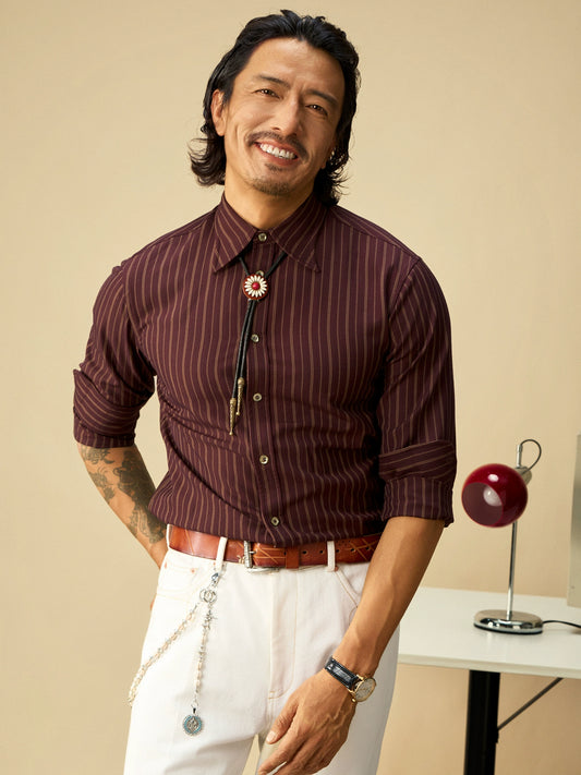 SOARIN英伦复古条纹西装衬衫男 老钱风免烫抗皱商务绅士长袖衬衣