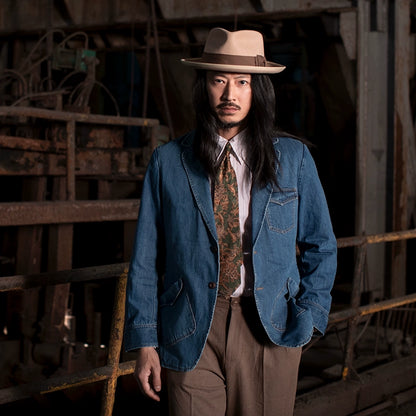 SOARIN复古美式工装牛仔西装男 冬季商务休闲修身猎装外套牛仔衣