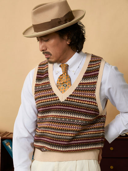 SOARIN英伦复古费尔岛针织马甲男老钱风绅装商务保暖叠穿毛衣背心