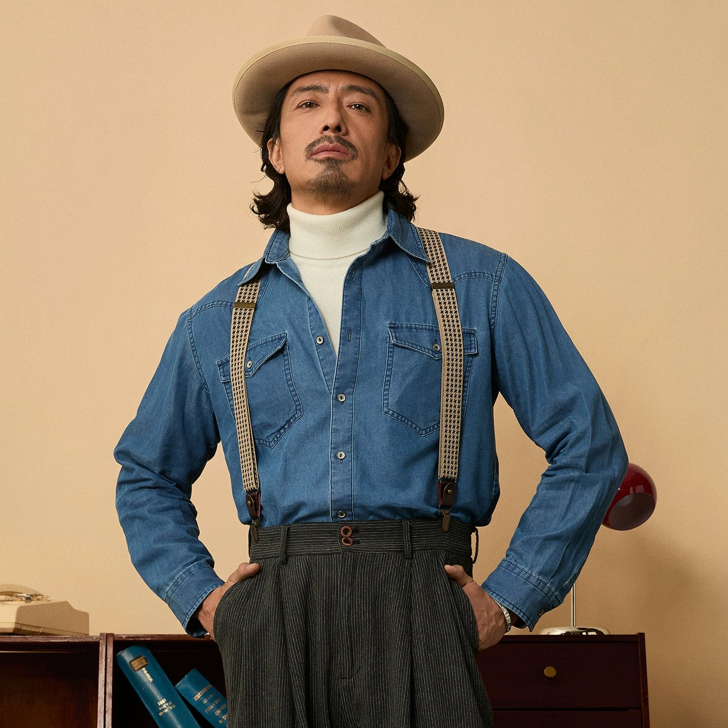 SOARIN美式复古工装牛仔衬衫男阿美咔叽秋冬重磅休闲长袖衬衣外套