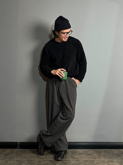 SOARIN英伦风复古条纹高腰裤男 好莱坞纯棉休闲直筒宽松西装长裤