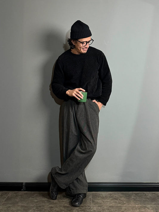 SOARIN英伦风复古条纹高腰裤男 好莱坞纯棉休闲直筒宽松西装长裤