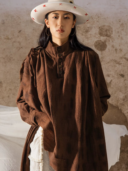 SOARIN Gai Yu Xia Series Loose Fit Pure Wool Tie Dye Deconstructed Cape Long Shirt Coat DCZ253TC459
