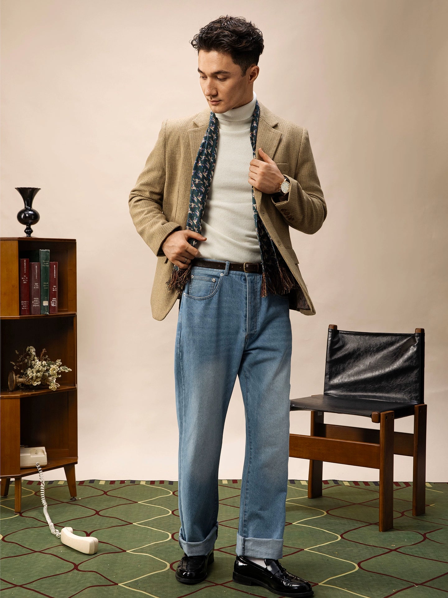 SOARIN【华夫格】英伦复古羊毛呢西装外套男绅士感商务休闲单西服