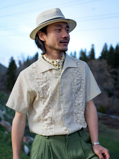 SOARIN Amekaji Loose Fit Lace Polyester Short Sleeve Shirt JITZ2426C272