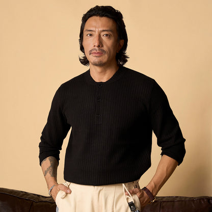 SOARIN英伦风复古亨利衫长袖针织毛衣男 简约百搭打底套头毛线衣