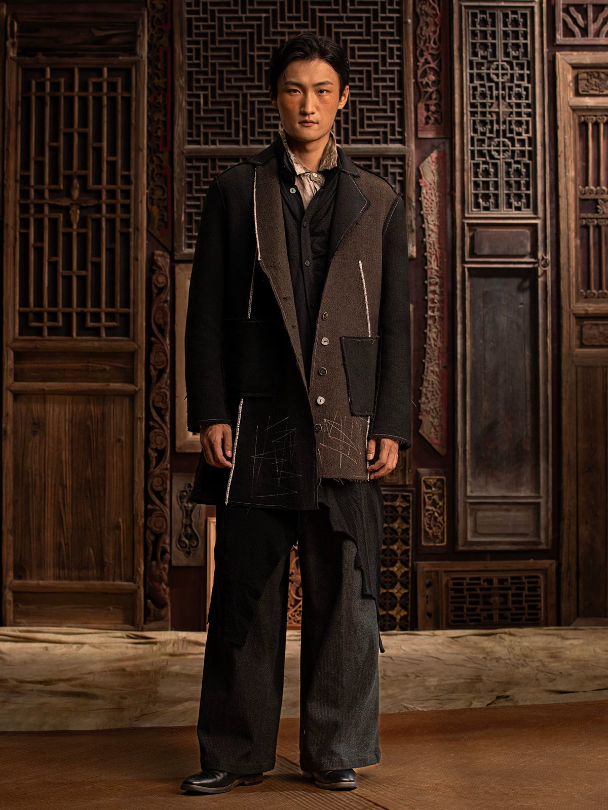SOARIN Gai Yu Xia Series Relaxed Fit Wool Blend Asymmetric Deconstructed Coat DCZ233TXZ20