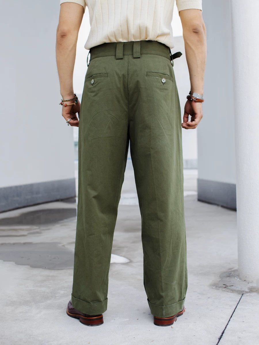 SOARIN Vintage Military Wide Leg Pure Cotton Trousers JITZ25223F226