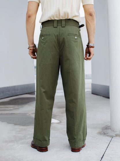 SOARIN Vintage Military Wide Leg Pure Cotton Trousers JITZ25223F226