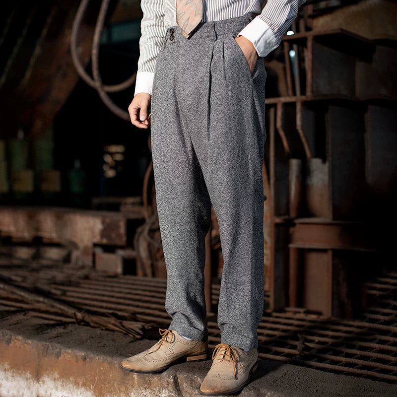 SOARIN Casual Retro Loose Fit Herringbone Tweed Suit Trousers  JS73F52