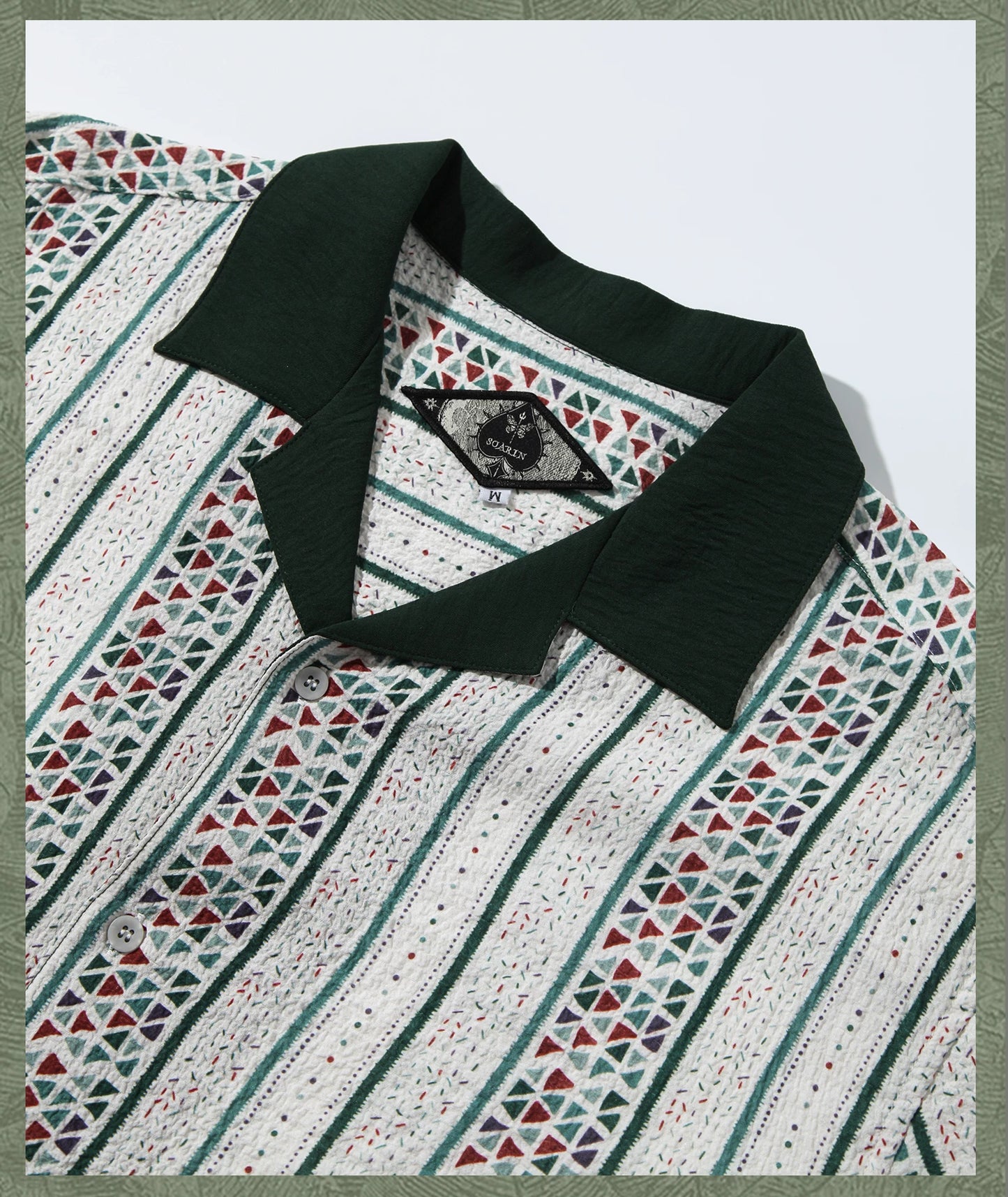 SOARIN Amekaji Regular Fit Seersucker Polyester Printed Short Sleeve Shirt YAOZ2426C282