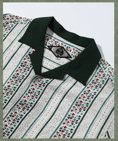 SOARIN Amekaji Regular Fit Seersucker Polyester Printed Short Sleeve Shirt YAOZ2426C282
