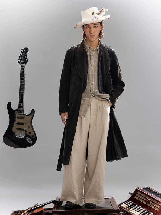 SOARIN【做旧黑】独立复古青果领大衣男新中式休闲中长款风衣外套