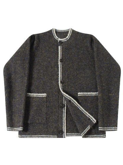 SOARIN英伦风复古圆领针织开衫男 撞色慵懒风休闲宽松毛衣外套冬