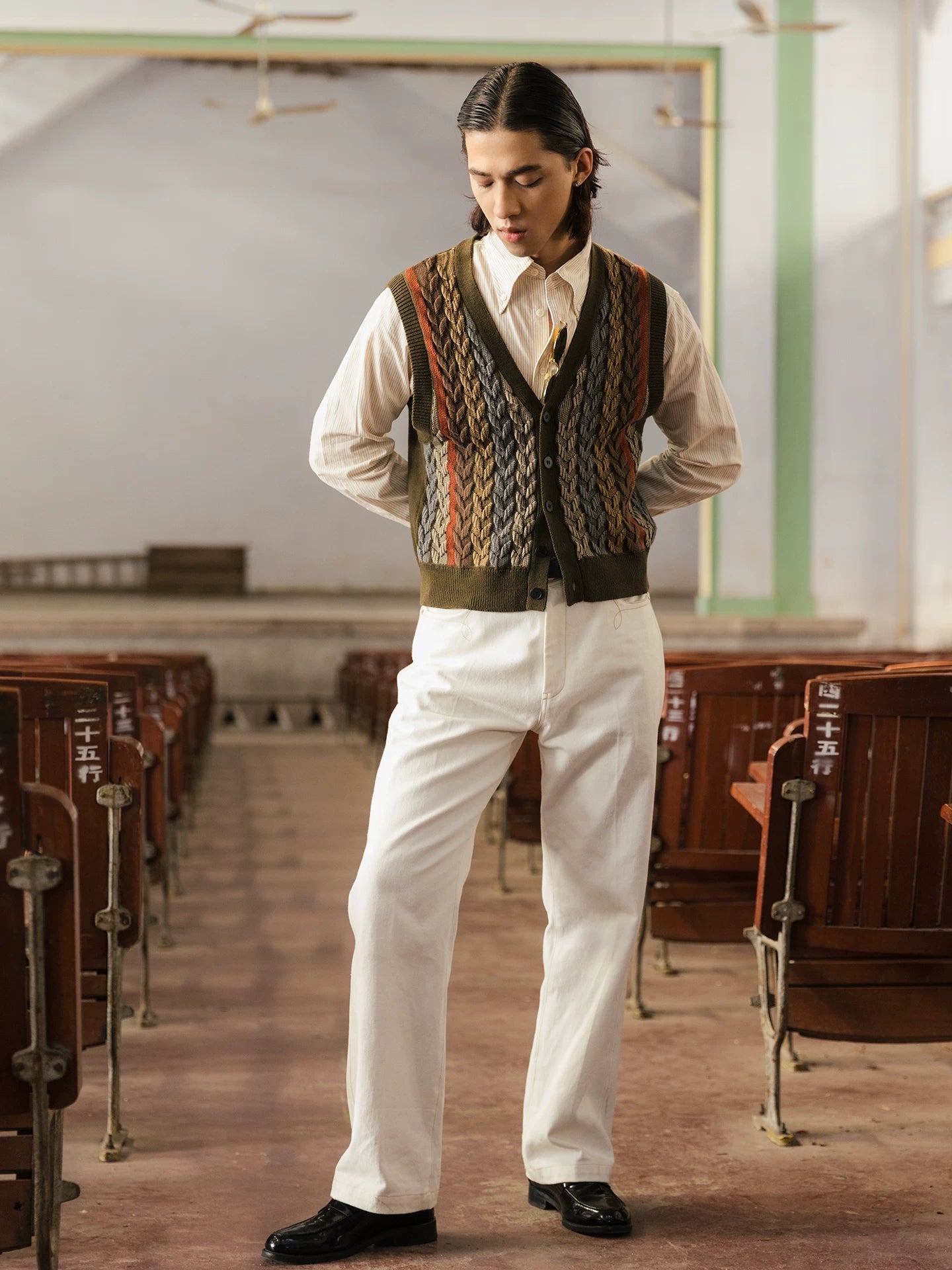 SOARIN Vintage Preppy Regular Fit Cable Knit Vest JITZ25312M19