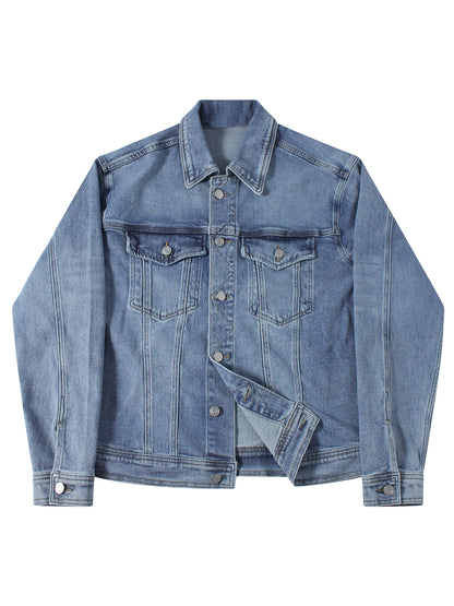 SOARIN美式复古重磅水洗牛仔夹克男 翻领双口袋做旧感工装外套