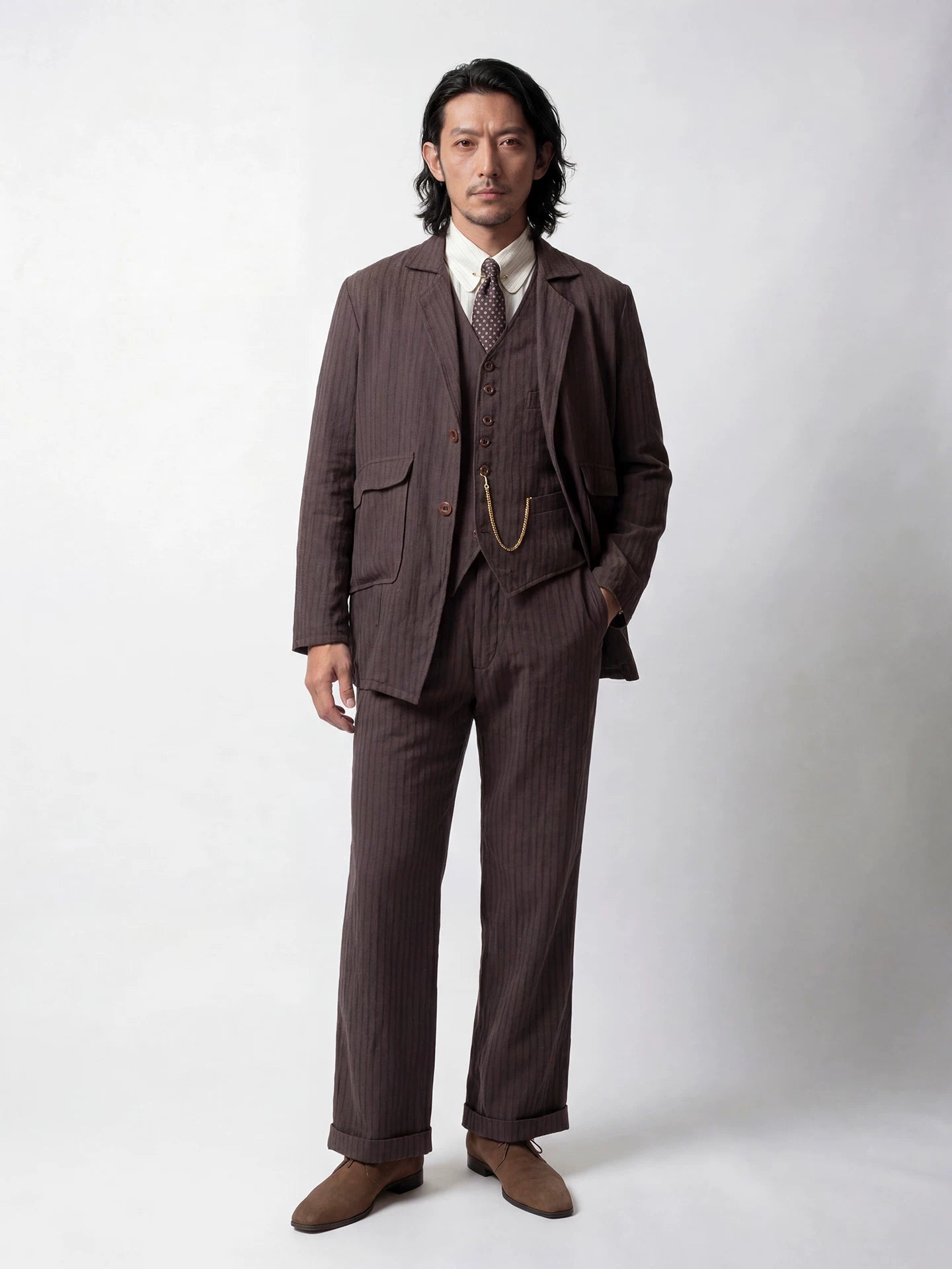SOARIN Gentleman Vintage Regular Fit Lyocell Linen Blend Stripe Casual Blazer  LM262XZ05