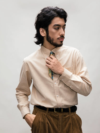 SOARIN英伦风复古牛津纺西装衬衫男简约百搭商务休闲修身长袖衬衣