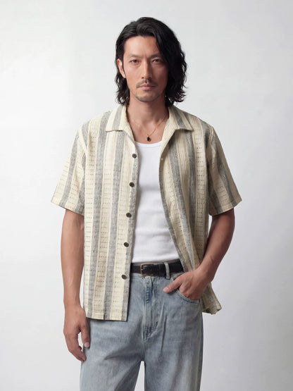 SOARIN Casual Vintage Loose Fit Polyester Spandex Blend Short Sleeve Shirt JITZ2626C473