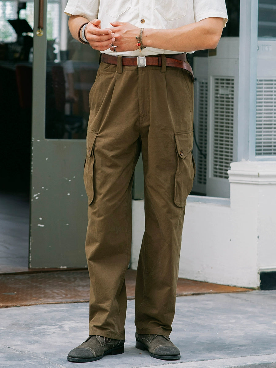 SOARIN复古美式工装多口袋伞兵裤男 夏季薄款直筒宽松功能九分裤