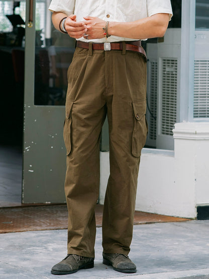 SOARIN复古美式工装多口袋伞兵裤男 夏季薄款直筒宽松功能九分裤