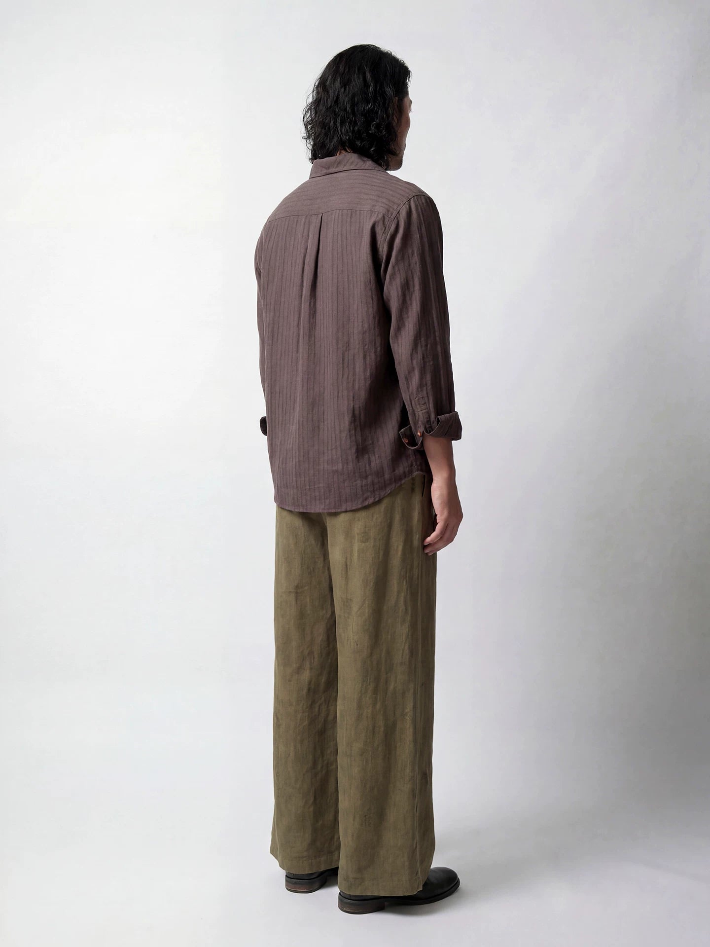 SOARIN Resort Vintage Loose Fit Lyocell Linen Blend Stripe Long Sleeve Shirt  LM262C39