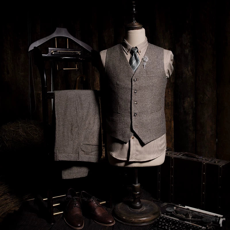 SOARIN British Vintage Slim Fit Herringbone Pattern Suit Vest   DY62B025