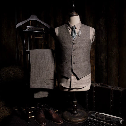 SOARIN British Vintage Slim Fit Herringbone Pattern Suit Vest   DY62B025