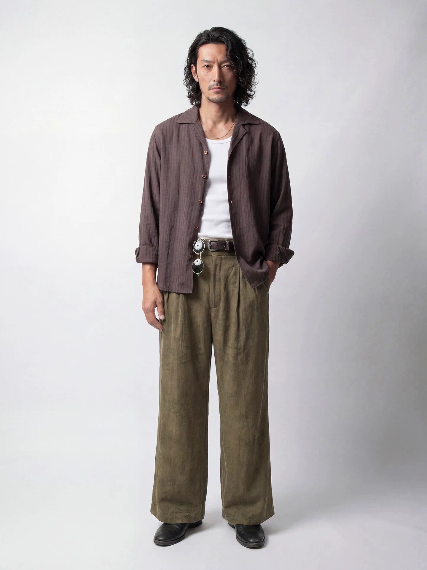 SOARIN Resort Vintage Loose Fit Lyocell Linen Blend Stripe Long Sleeve Shirt  LM262C39