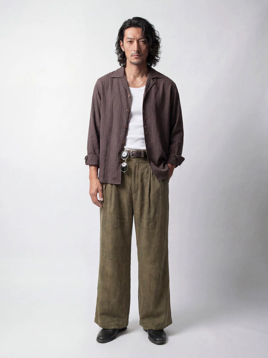 SOARIN Resort Vintage Loose Fit Lyocell Linen Blend Stripe Long Sleeve Shirt  LM262C39