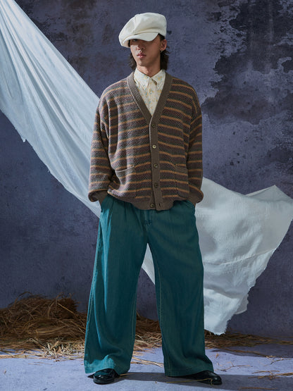 SOARIN双面穿中性风毛衣开衫男女款 vintage古着肌理感针织外套