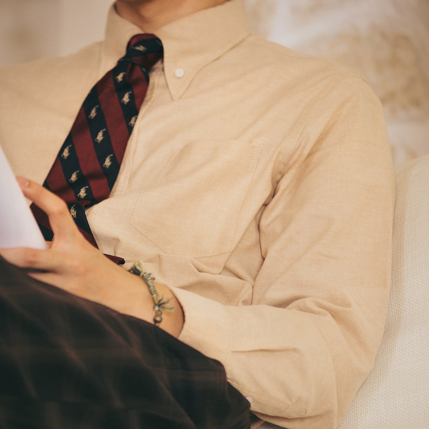 SOARIN英伦风复古牛津纺西装衬衫男简约百搭商务休闲修身长袖衬衣