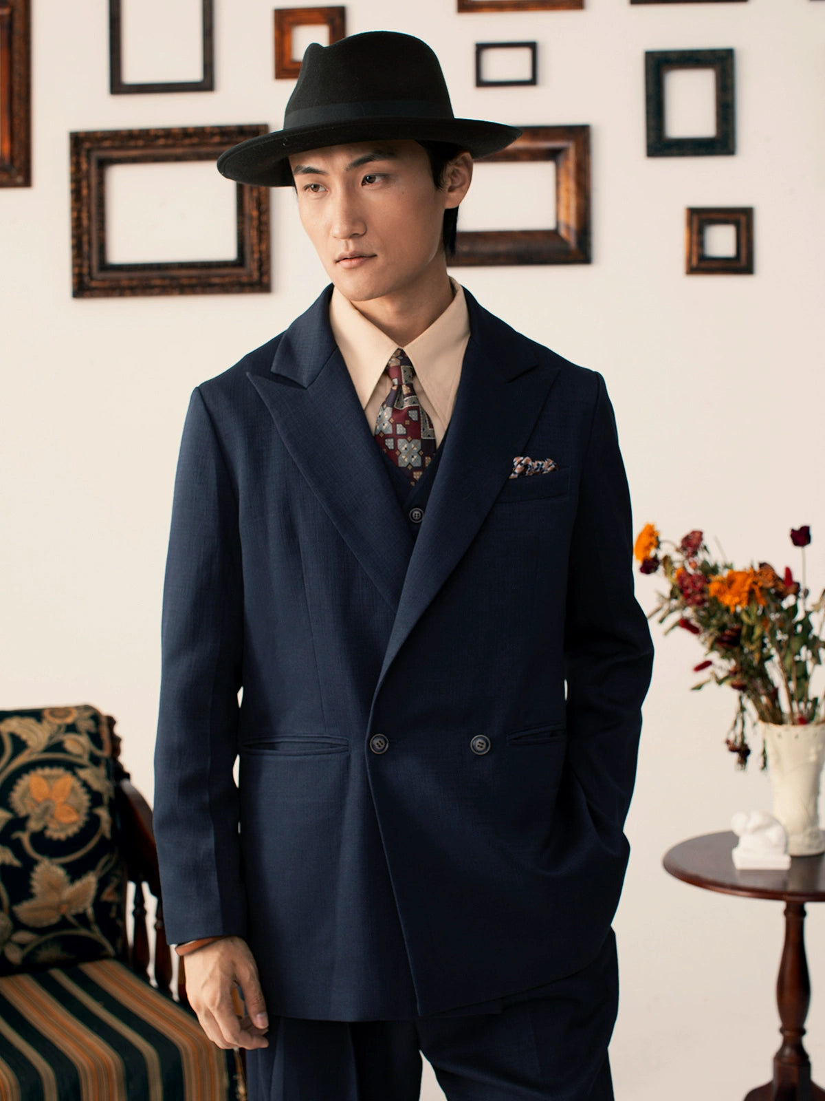 SOARIN英伦风复古双排扣西装外套男高级感商务绅士正装修身单西服