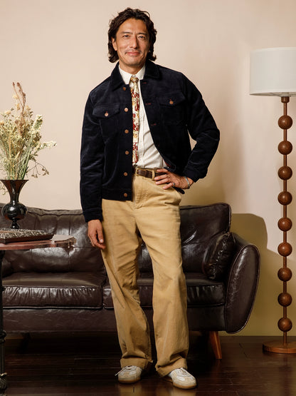 SOARIN美式复古灯芯绒夹克男 痞帅绅士翻领短款飞行员工装夹克潮