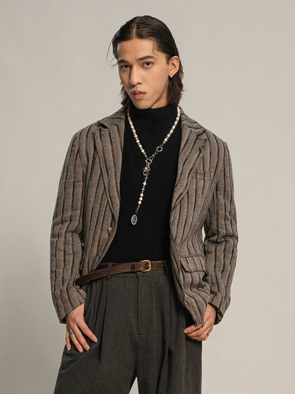 SOARIN【定型条】英伦风复古条纹西装外套男 雅痞商务休闲单西服