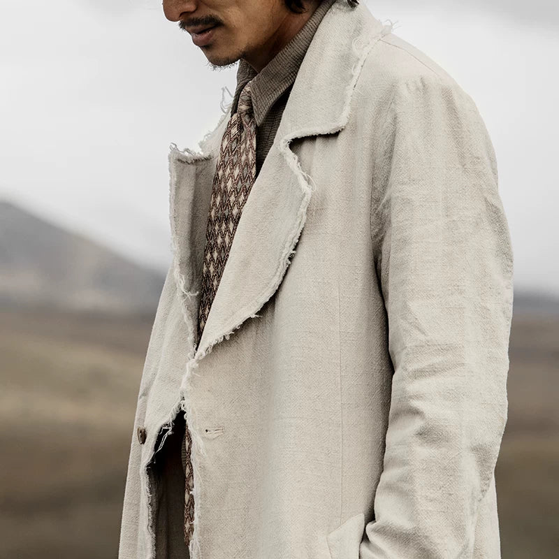 SOARIN WORLD gai yu xia Series Straight Silhouette Linen Blend Long Trench Coat Z203DY310
