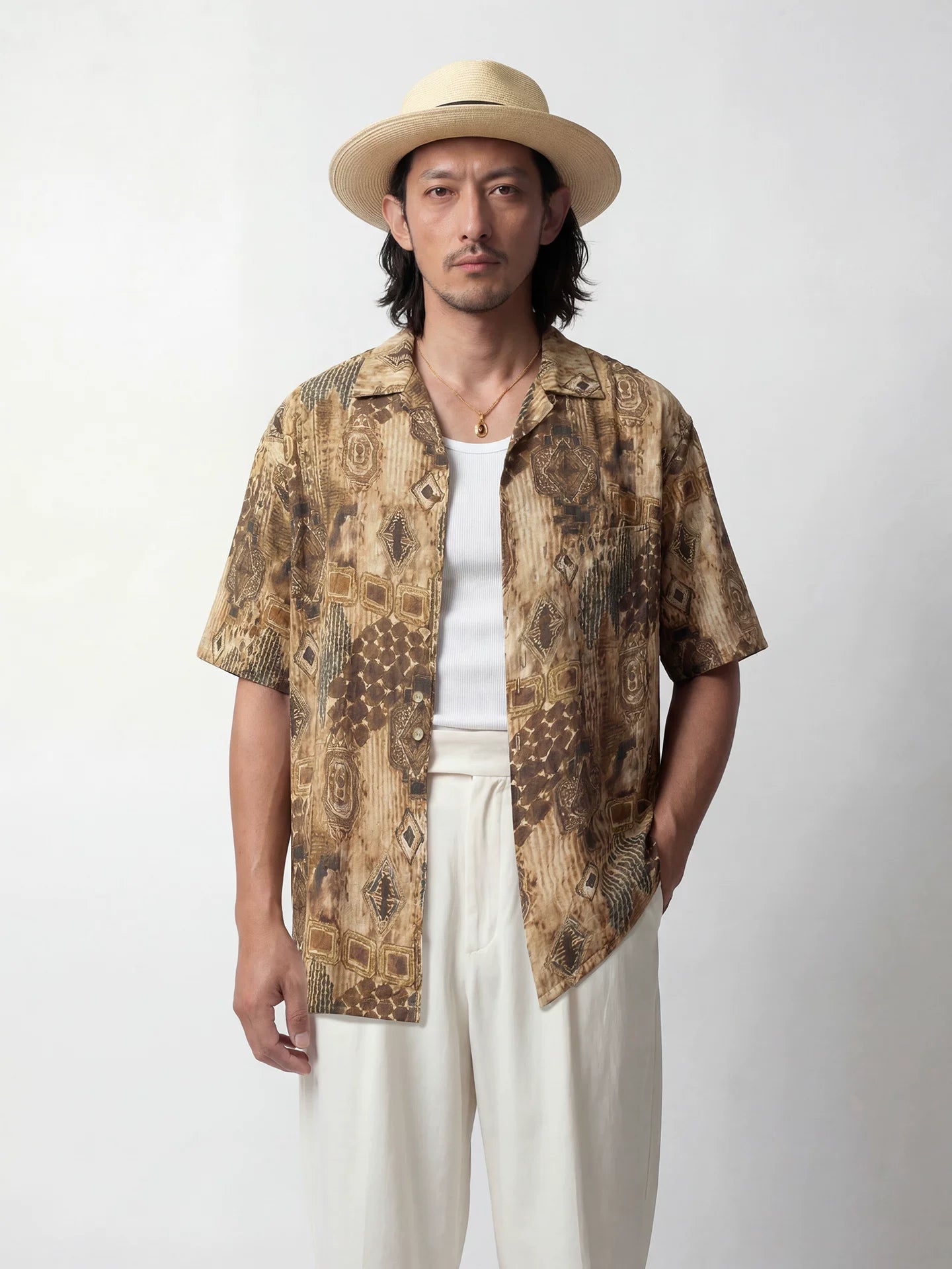 SOARIN Casual Vintage Relaxed Fit Lyocell Viscose Nylon Short Sleeve Shirt HMC12
