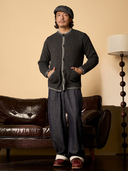 SOARIN英伦风复古圆领针织开衫男 撞色慵懒风休闲宽松毛衣外套冬