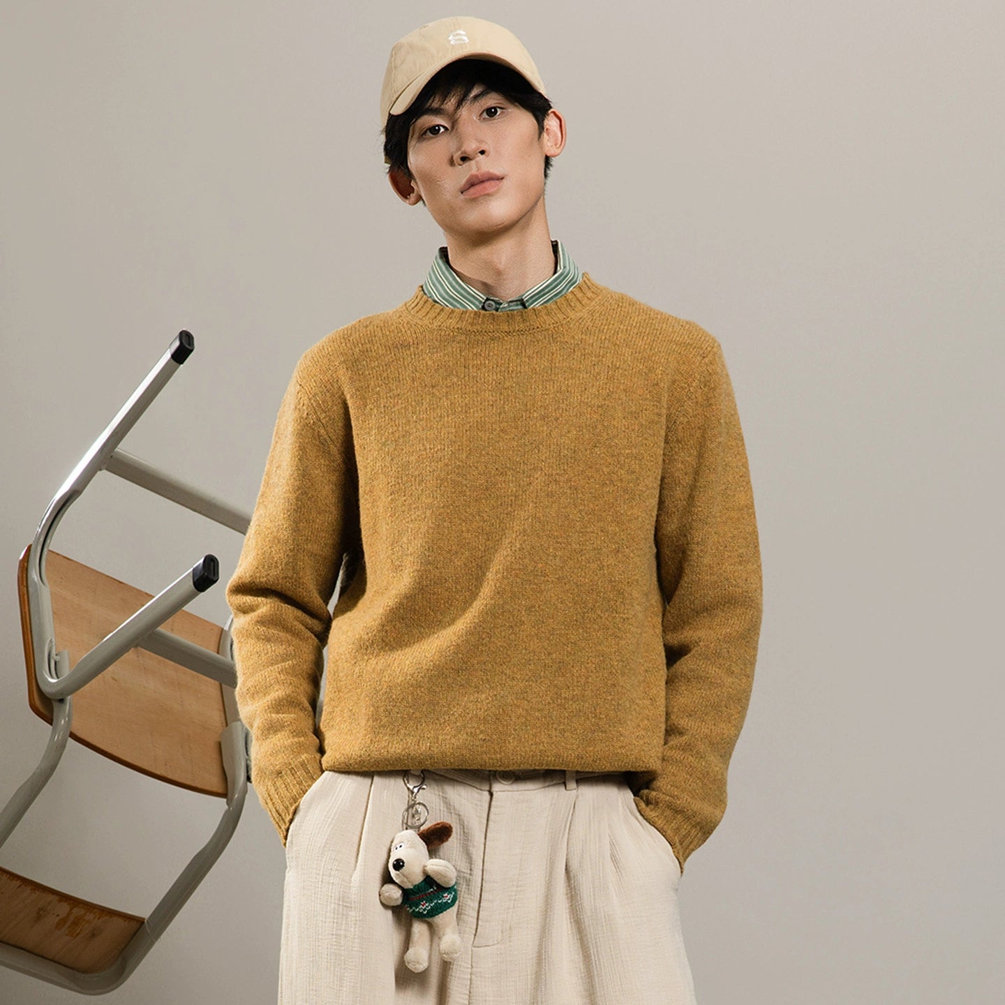 SOARIN英伦复古套头长袖针织衫男 轻熟感圆领打底通勤休闲毛衣冬