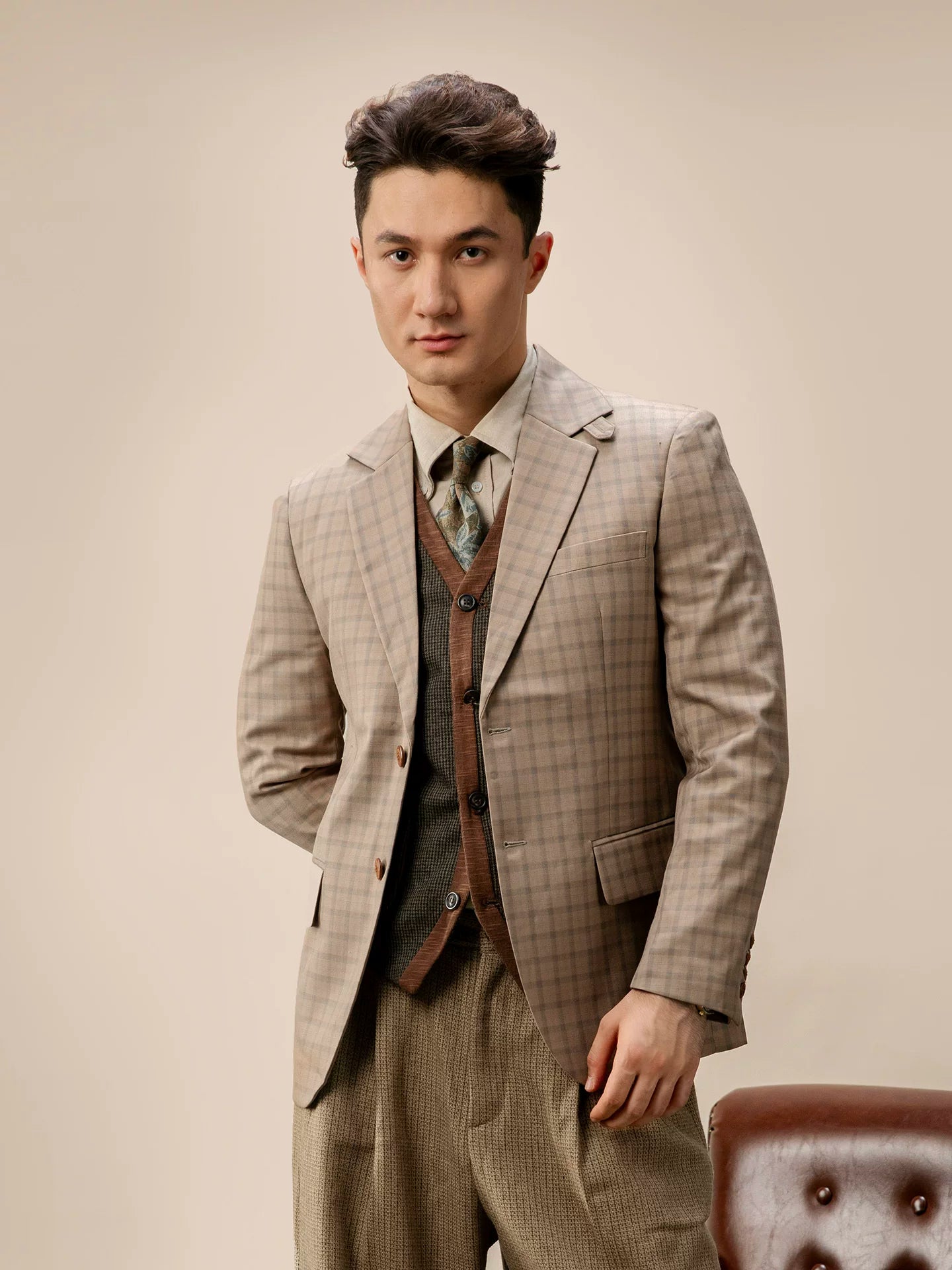 SOARIN Old Money Regular Fit Cotton Blend Plaid Blazer Z213XZ418